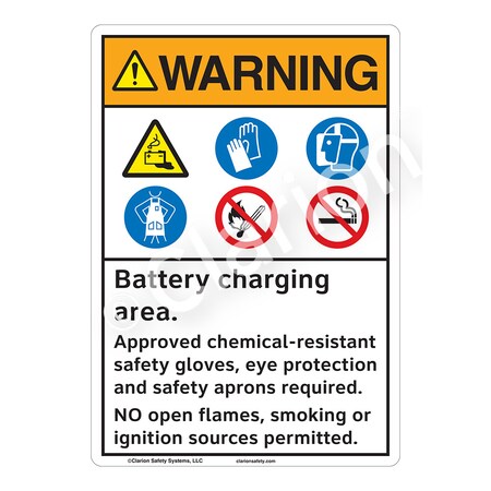 ANSI/ISO Compliant Warning Battery Charging Safety Signs Outdoor Weather Tuff Aluminum (S4) 10 X 7